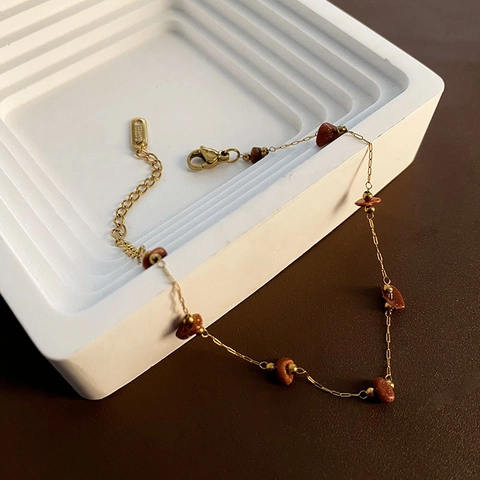 Gioielli Collana E Bracciale Acciaio Inossidabile Pietra Naturale Rossa Irregolare Placcato Oro Fatto A Mano Minimalista Donne