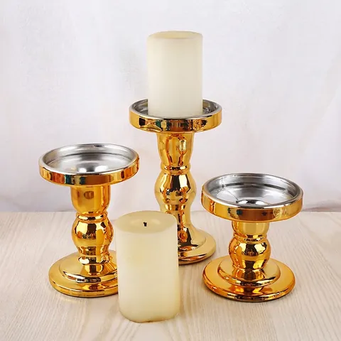 Vintage Roman Pillar Glass Candle Holder Matte Black Gold Silver Retro Decorative Candlestick For Home Wedding Dining Table