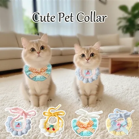 Handmade Knitted Pet Bib Collar Crochet Adjustable Milk Cotton Scarf With Cute Fruit Decor For Cats Small Dogs