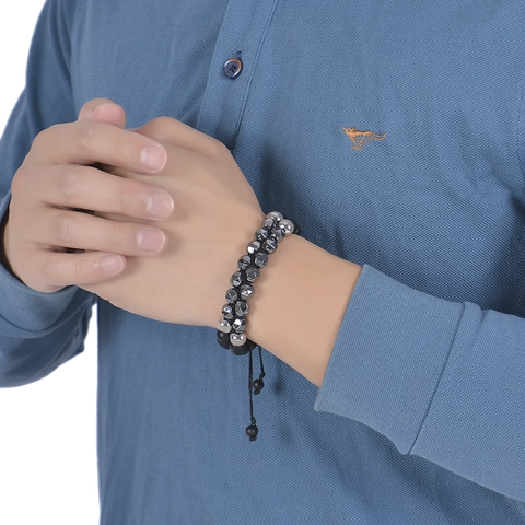 Bracciale Di Perle In Pietra Naturale A Strati Con Onice Opaco Ematite Occhio Di Tigre Acciaio Inossidabile Cordino Regolabile