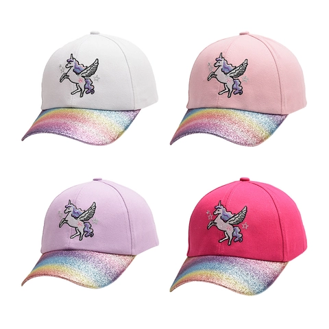 Kinder Mädchen Baseballkappe Einhorn Stickerei Regenbogen Glitzerschirm Verstellbarer Sonnenhut Baumwolle Polyester Outdoor