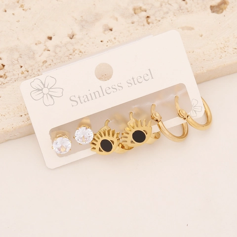 Stainless Steel Stud Hoop Earrings Heart Star Hamsa Hand Eye Designs Gold Plated Trendy Jewelry For Women