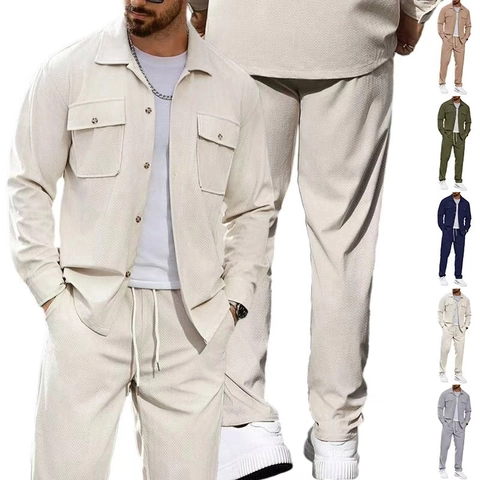 Completo Casual Da Uomo Giacca Camicia A Maniche Lunghe E Pantaloni Con Coulisse Abbigliamento Moda Urbana