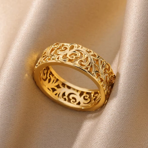 Vintage 304 Stainless Steel Open Adjustable Rings For Women Gold Plated Heart Sunflower Gothic Geometric Statement Ring Jewelry