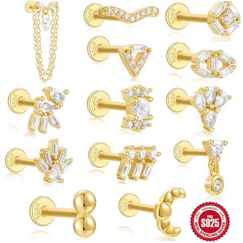 Boucles D'oreilles De Piercing En Argent Sterling 925 Avec Zircone AAAAA Dos Plat Vis Labret Bijoux Femmes