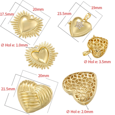 Pendente Cuore Vintage Ottone Placcato Oro Stella Raggio Sole Medaglione Ciondoli Gioielli Eleganti
