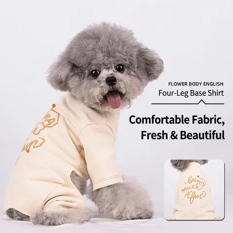 Dog Jumpsuit Cotton Spandex Soft Elastic High Neck Full Body Pet Pajamas Letter Print Home Wear For Small Medium Dogs