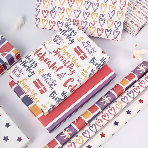 Gift Wrapping Paper Wood-free Paper Colorful Heart Star Stripe Patterns Birthday Party Festival Decorative