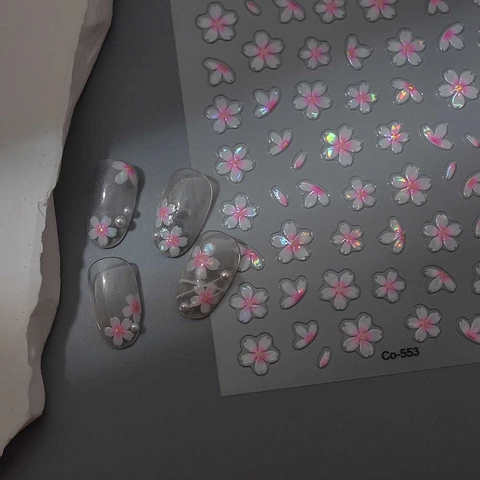 5D Reliëf Nagelkunst Stickers Holografisch Laser Kersenbloesem Camelia Bloemen Zelfklevend 3D DIY Decoratie Vrouwen