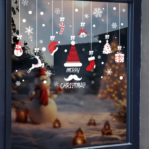 Adesivi Per Finestre Di Natale Attacco Statico PVC Renna Pupazzo Di Neve Fiocco Di Neve Decalcomanie Per Porte In Vetro Decorazione Natalizia