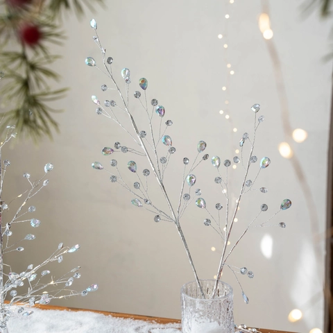 Silber Weihnachtsbaum Ornament LED Leuchtend Acryl Kristall Wassertropfen Perlen Desktop Feiertag Party Dekoration Modern