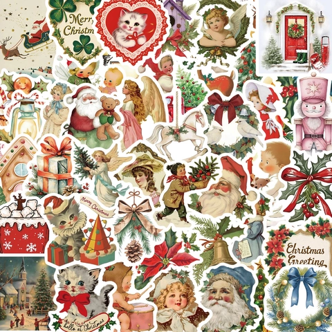 Vintage Weihnachten Aufkleber Set PVC Wasserdicht Sticker Für DIY Scrapbooking Laptop Gitarre Koffer Xmas Deko