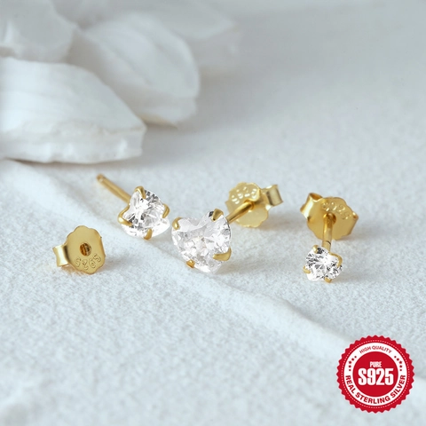 Collezione di Orecchini a Lobo in Argento Sterling 925 Con Zirconia Cuore Floreale Forme Geometriche Gioielli per Donna