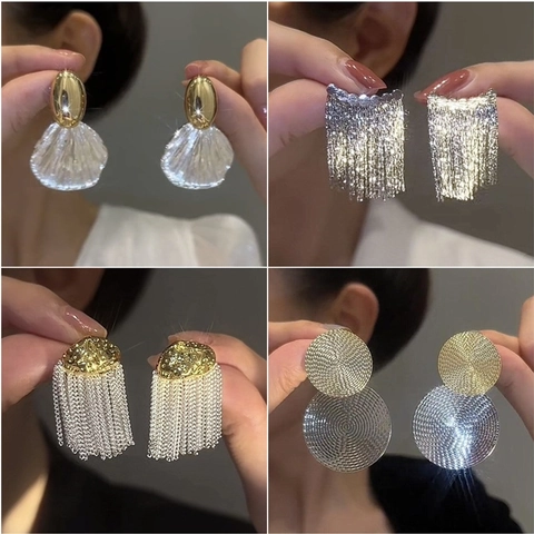 Fashion Tassel Drop Earrings For Women Elegant Long Dangle Rhinestone Alloy With 925 Sterling Silver Earring Post
