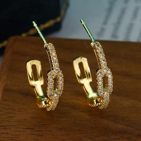 C-Förmige Creolen Für Frauen Kupfer Vergoldet Mit Zirkonia Geometrisches Kubanisches Kettendesign INS Stil Elegant