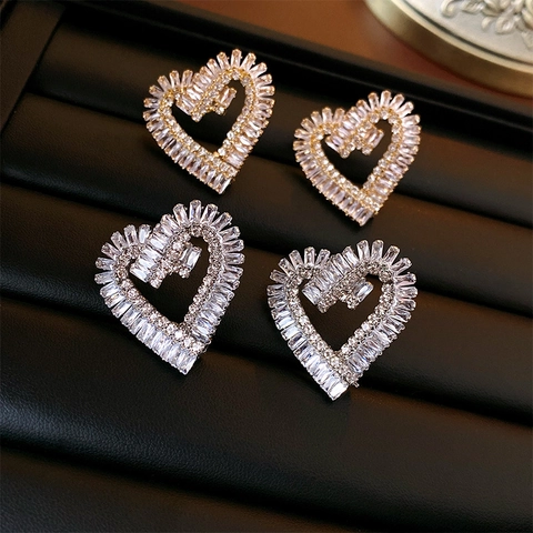 Orecchini A Lobo Cuore Zircone Lega Con Perno In Argento Sterling 925 Gioielli Eleganti Stile Francese Da Donna