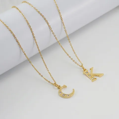 Initial Letter Pendant Necklace Stainless Steel 18K Gold Plated Rhinestone Alphabet Minimalist Clavicle Chain Women Jewelry