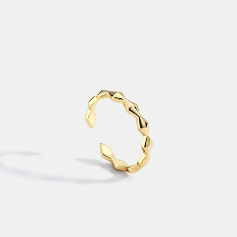 Geometric Rhombus Cut Adjustable Ring Gold Plated Brass Minimalist Open Finger Jewelry For Women