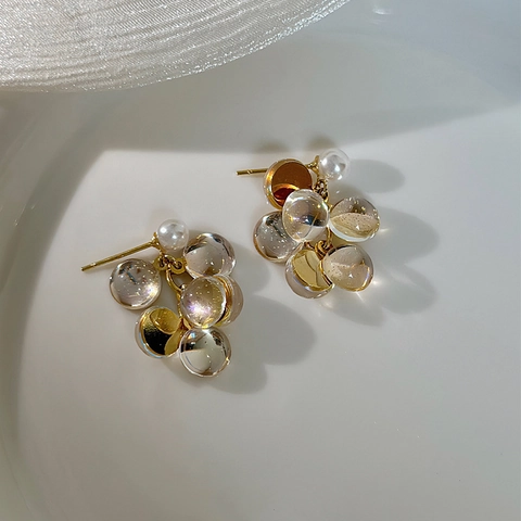 Orecchini A Pendente A Grappolo D Uva Con Perno In Argento Perline In Resina Künstliche Perle Finte Placcato Oro Elegante