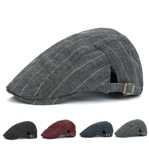 Vintage Striped Flat Cap 100% Cotton Adjustable British Style Ivy Hat For Men Women Casual Retro Newsboy Cap