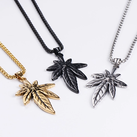 Collana Con Ciondolo Foglia Di Acero Acciaio Inossidabile 304 Gioielli Hip Hop Street Wear Uomo Stile Retro Punk Regalo
