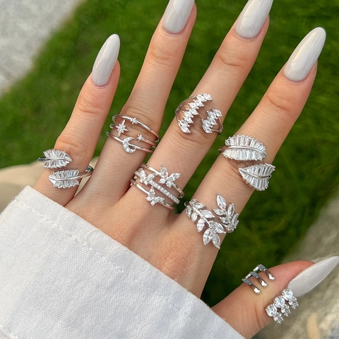 925 Sterling Silber Ring Für Damen Mit Zirkon Verstellbar Design Schmetterling Blatt Stern Mond Modeschmuck