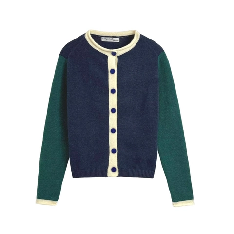 Chaqueta De Punto En Contraste Suéter Cuello Redondo Manga Larga Botones Ropa De Abrigo Corta Elegante Para Mujer