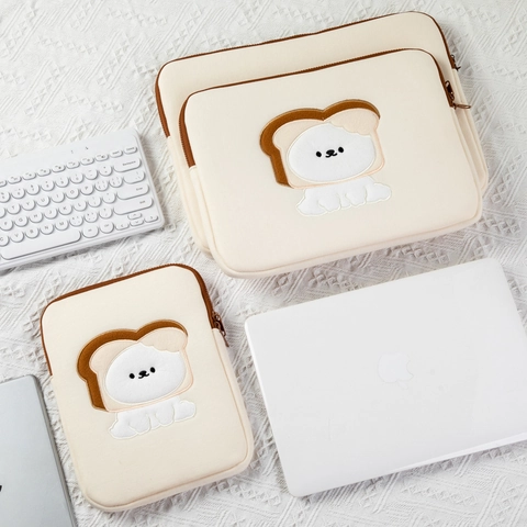 Custodia Per Laptop Con Ricamo Cane Pane Simpatica Custodia Protettiva Per Tablet Borsa Portaoggetti Morbida Stile Coreano