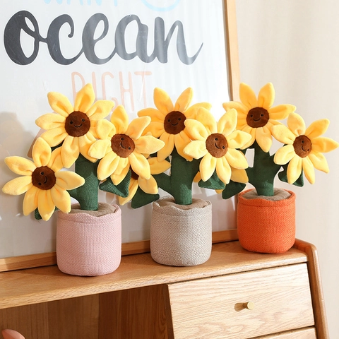 Juguete De Planta De Girasol En Maceta De Peluche Flor Rellena Suave Decoración De Escritorio Adorno Hogar Oficina Colorido Novedad