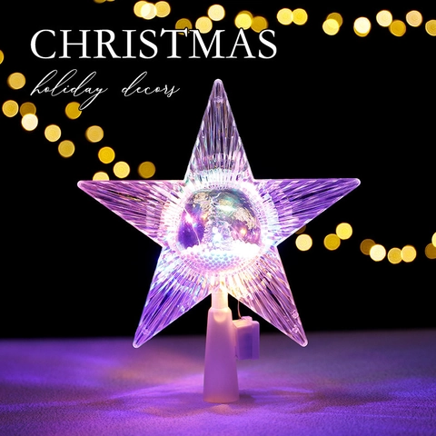 Estrella De Copa De Árbol De Navidad Plástico LED Luminoso Colorido Pentagrama Adorno Decoración De Fiesta Brillo