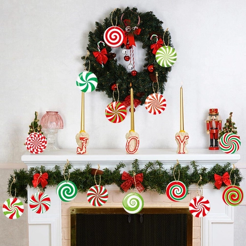 Decorazioni Appese Natale Caramelle Menta Cartoncino Motivo Spirale Vortice Decorazione Albero Natale Festa DIY