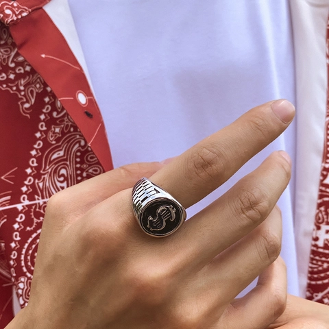 Vintage Distressed Alloy Dollar Sign Ring For Men Antique Silver Drip Oil Money Symbol Trendy Minimalist Jewelry Gift