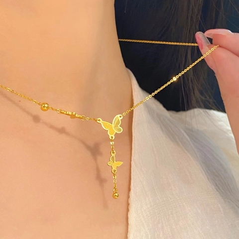 Collana Con Nappa A Farfalla In Acciaio Inossidabile Placcato Oro 18 Carati Catena A Y Gioielli Di Lusso Francesi Per Donna