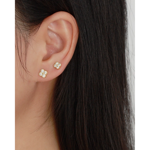 Klavertje Vier Oorknopjes 925 Sterling Zilver Zirkonia Vintage Westerse Mode Voor Dames Schroefsluiting