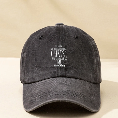 Washed Cotton Baseball Cap Distressed Vintage Style Religious Bible Verse Print Adjustable Outdoor Sun Hat For Men Women