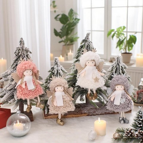 Colgante De Muñeca Ángel De Peluche Decoración Árbol De Navidad Piel Sintética Lentejuelas Alas Astas Adorno Hogar
