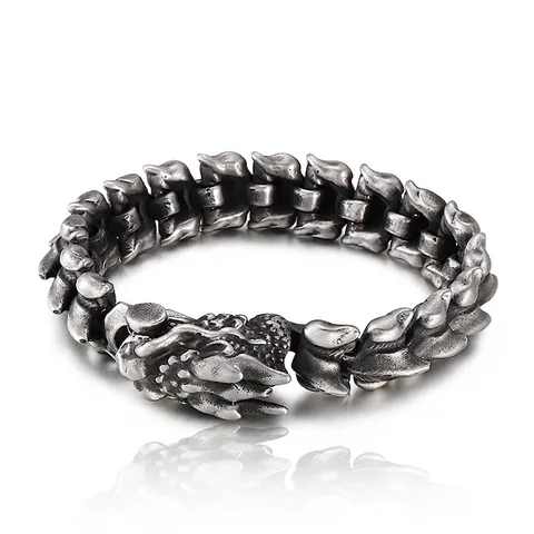 Bracciale Testa Di Drago Acciaio Inossidabile 316L Catena Osso Di Drago Punk Gotico Stile Retrò Gioielli Uomo