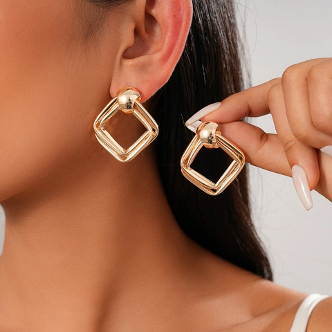 Pendientes Romboidales Geométricos Entrelazados Con Poste De Plata De Ley 925 Joyería De Moda De Metal Para Mujeres
