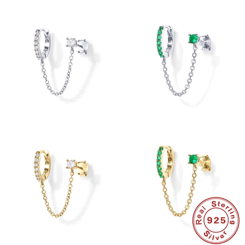 925 Sterling Silver Chain Stud Earrings With Zirconia Gold Silver Plated Tassel Link Hoop Earrings For Women Fashion Jewelry