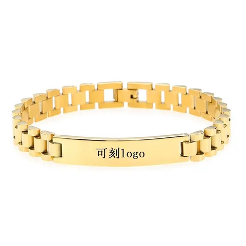 ID Armband Edelstahl Uhrenarmband Kettenglieder Polierte Einfache Platte Mode Schmuck Für Herren Damen