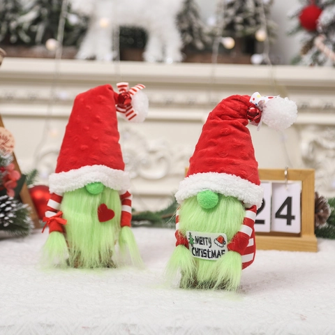 Ornements En Peluche De Gnomes De Noël Tomte À Barbe Verte Décoration De Maison Festive Chapeau Rouge Avec Cloches Décor De Table
