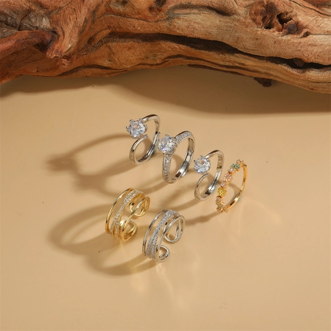 Vintage Kupferring Mit Hohlendesign Für Damen 14K Vergoldet Zirkonia Verstellbar Offen Fingerring Literarischer Mode Schmuck
