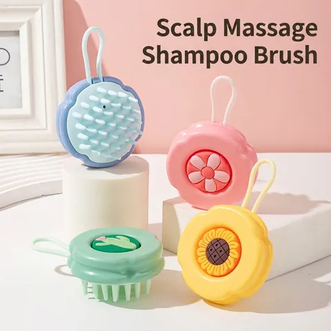 Spazzola Massaggiante Per Cuoio Capelluto In Silicone Morbido Pettine Manuale Con Motivi Fiori Cactus E Pratico Design Con Cordino Appeso