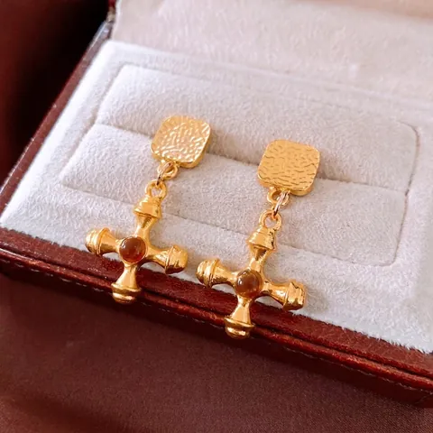 Orecchini A Croce Vintage Lega Martellata Resina Con 925 Sterling Silver Earring Post Per Donne