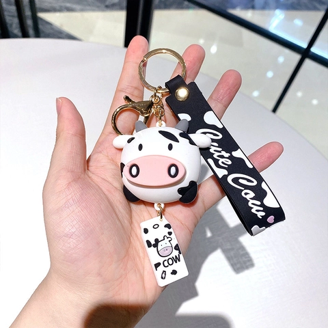 Süßer Cartoon Kuh Silikon Schlüsselanhänger Tasche Charme Weich PVC Tier Schlüsselring Mit Handschlaufe Damen Accessoire