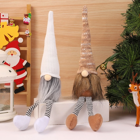 Christmas Gnome Plush Faceless Doll Knitted Long Legs Scandinavian Tomte Ornament For Home Holiday Decoration Table Decor