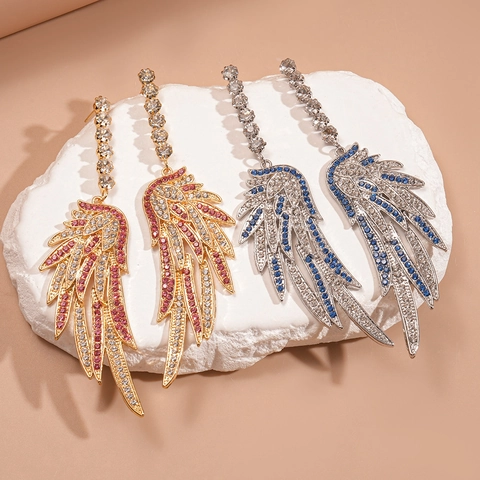 Pendientes Colgantes De Alas Exageradas Aleación De Cobre Diamantes De Imitación Con Poste De Plata Esterlina 925 Joyas De Lujo Vintage Para Mujer