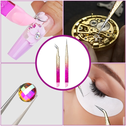 Pince De Précision En Acier Inoxydable Pour Nail Art Et Extension De Cils À Double Tête Avec Bâton De Pression En Silicone