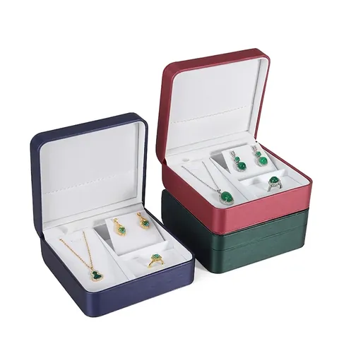 Elegant PU Leather Jewelry Box Brushed Texture Multi Compartment For Ring Necklace Earring Storage Flip Cover Case