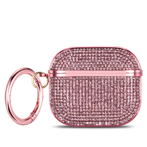 Luxury Rhinestone Wireless Earphone Protective Case With Metal Hook Sparkly Full Coverage Cover Portable